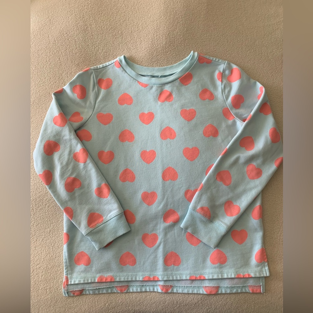 PLACE girls light blue pink heart long sleeve sweater size XL 14